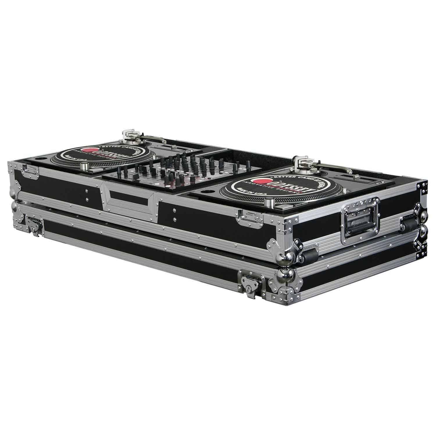 Low Profile 12 Format DJ Mixer and Two Battle Position Turntables Flight  Coffin Case with Wheels and Glide Platform - Odyssey Cases