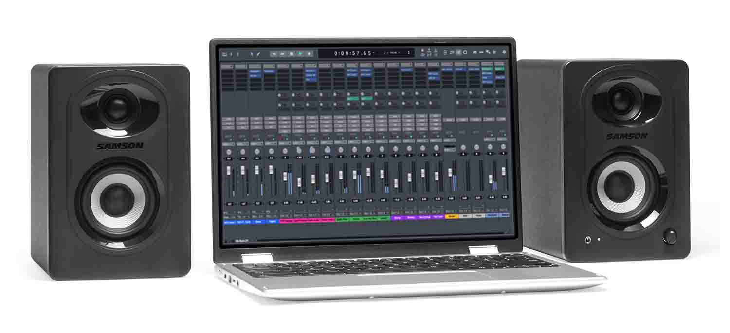 Samson MediaOne M30BT Powered 3-Inch 2-Way Studio Monitors with Bluetooth - Hollywood DJ