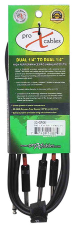 Prox XC-DP05 Unbalanced Dual 1/4" TS-M to Dual 1/4" TS-M High Performance Audio Cable - 5 Feet - Hollywood DJ