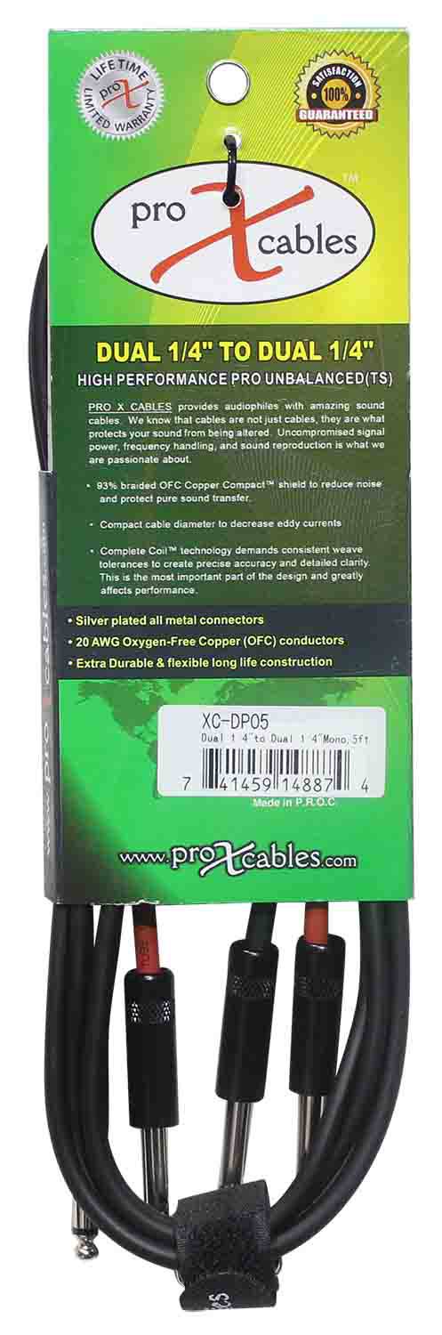 Prox XC-DP05 Unbalanced Dual 1/4" TS-M to Dual 1/4" TS-M High Performance Audio Cable - 5 Feet - Hollywood DJ