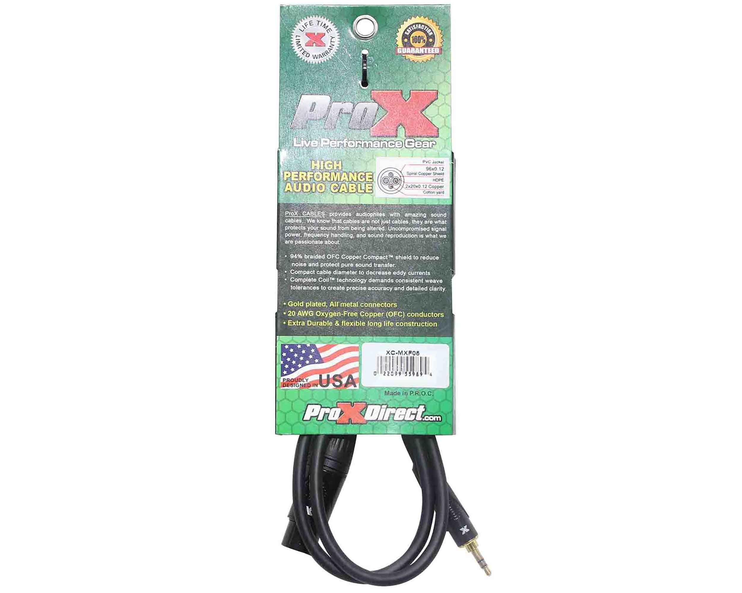 ProX Cables XC-MXF05 - 5ft. Balanced High Performance Interconnect Microphone DJ Audio Mixer Cable Female XLR to 3.5MM Connector by ProX Cases