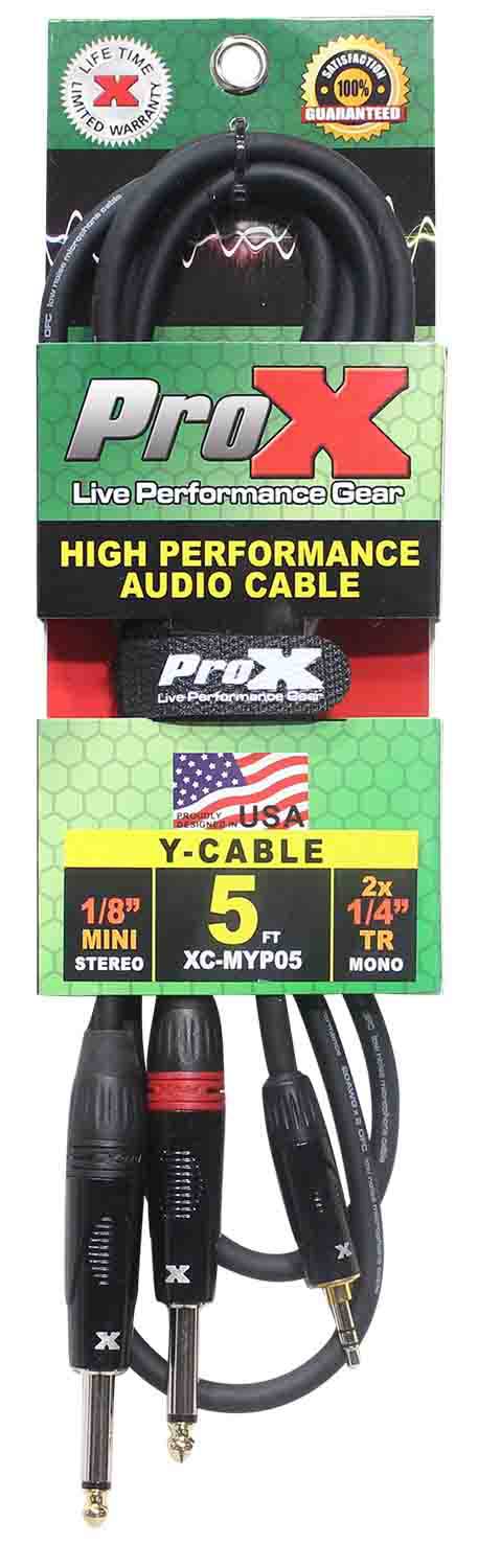 Prox XC-MYP05 Unbalanced 3.5mm Mini-TRS to Dual TS-M High Performance Audio Y Cable - 5 Feet - Hollywood DJ