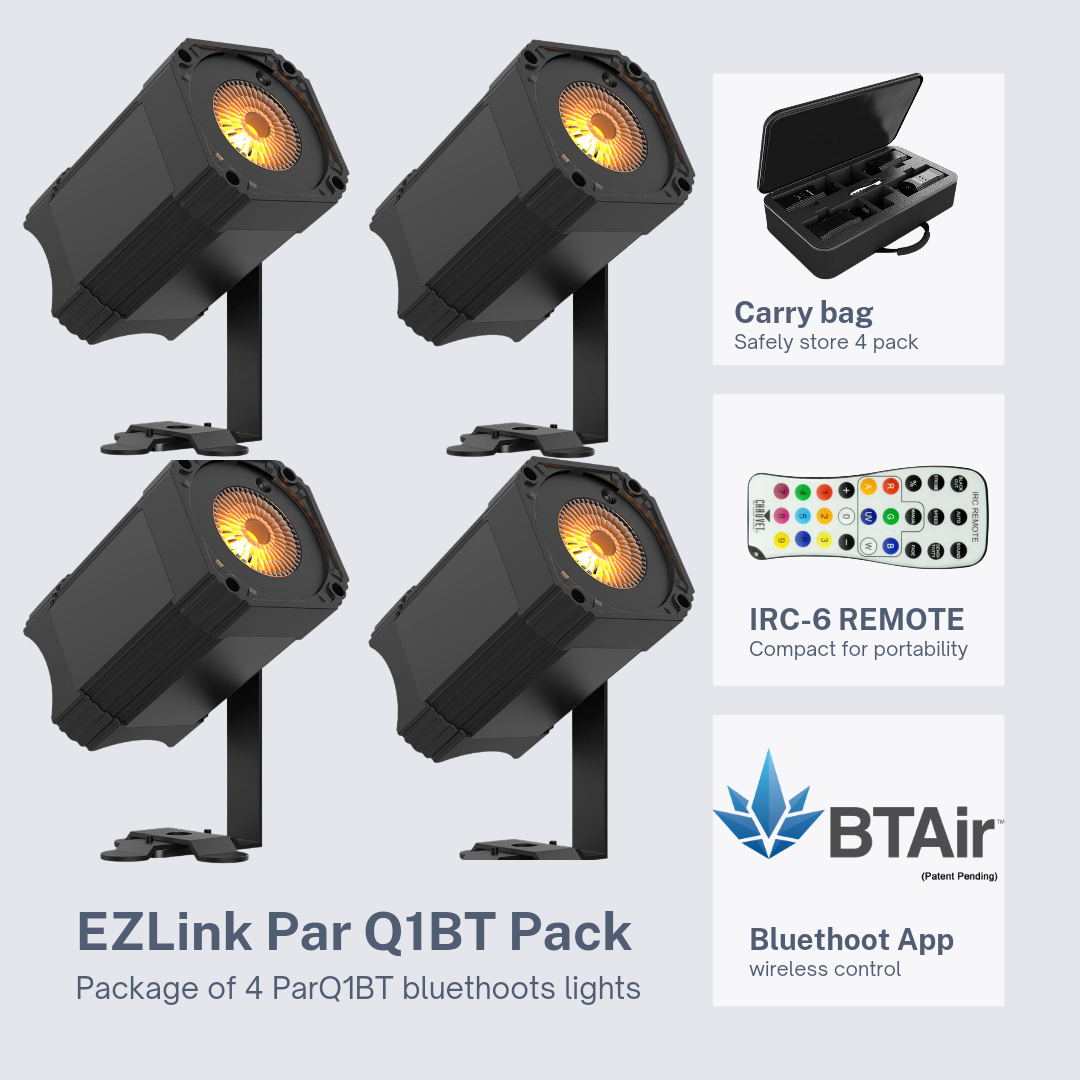 Chauvet DJ EZLink Par Q1BT Pack, Bundle of 4 EZLink Par Q1BT Fixtures and 1 IRC-6 Remote - Hollywood DJ