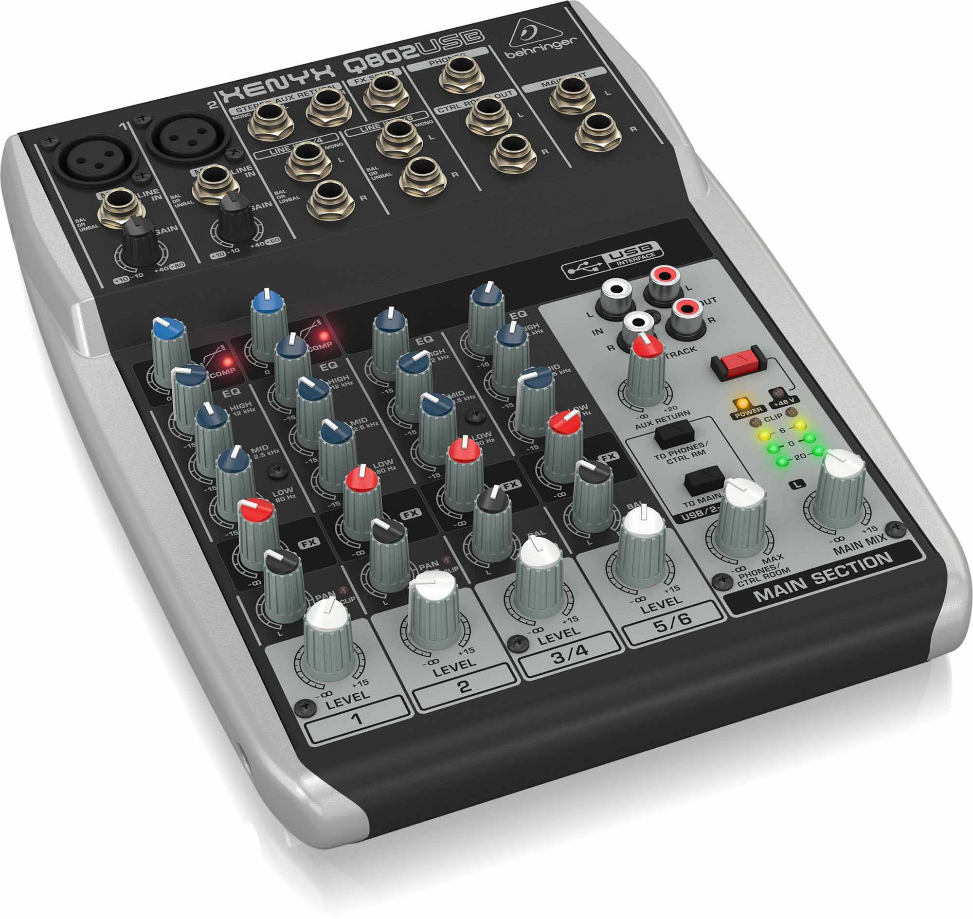 Behringer Xenyx Q802USB 8 Channel Analog Mixer with USB/Audio Interface - Hollywood DJ