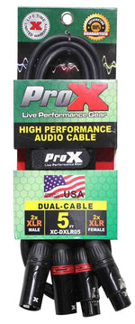 Prox XC-DXLR05 Balanced Dual XLR-M to Dual XLR-F High Performance Audio Cable - 5 Feet - Hollywood DJ