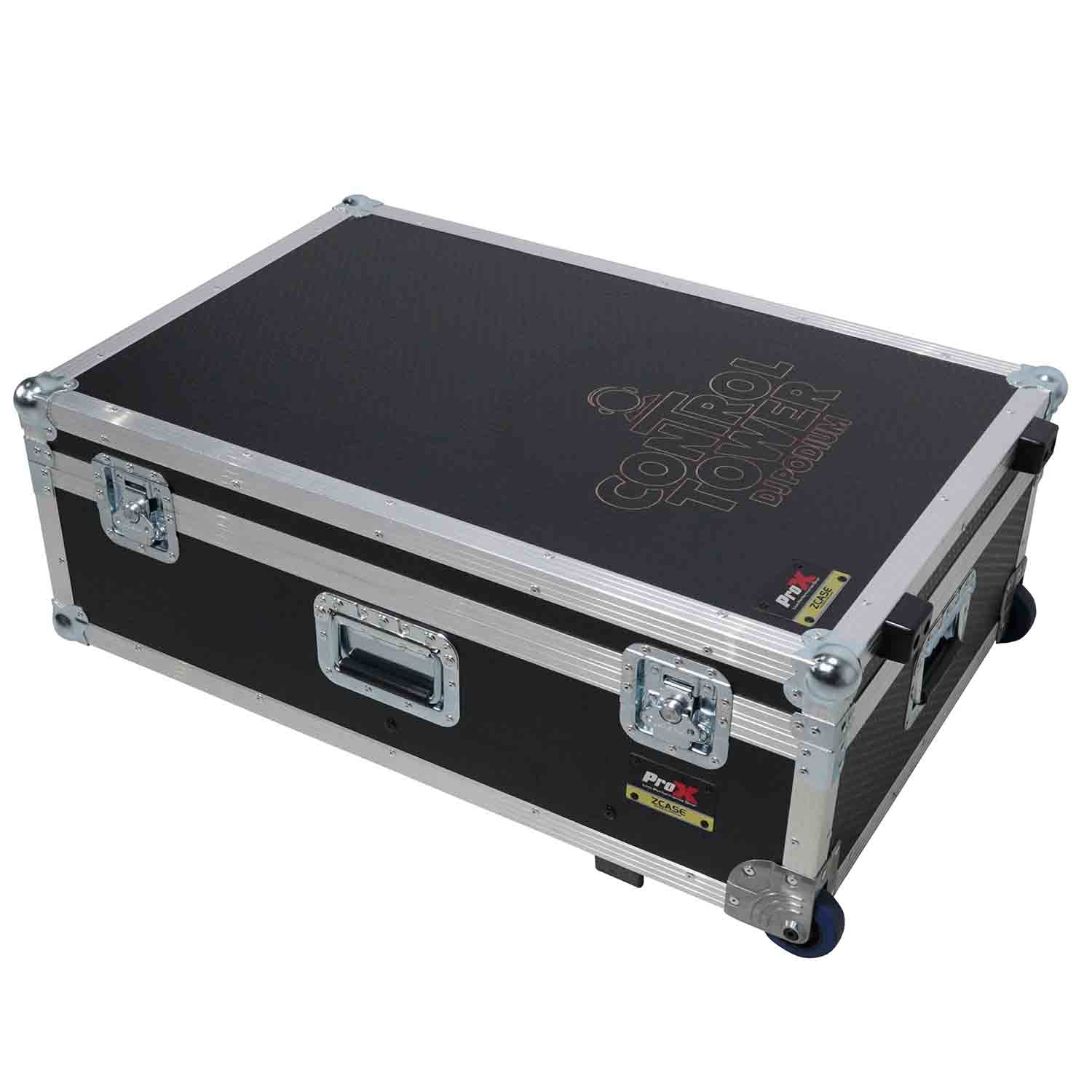 ProX XZF-DJCTRBCASE Control Tower DJ Booth with Laptop Arm and Road Cases for Pioneer XDJ-XZ, DDJ-1000 SRT, RANE ONE, and SX3 - Red Black Finish - Hollywood DJ