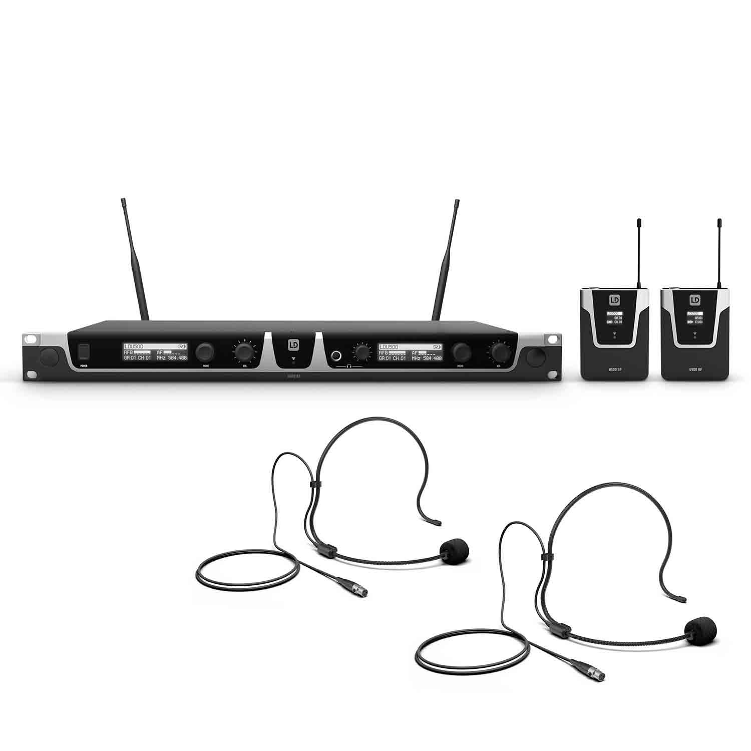 LD Systems U505 BPH 2 Dual Wireless Microphone System with 2 x Bodypack and 2 x Headset (584 - 608 MHz) - Hollywood DJ