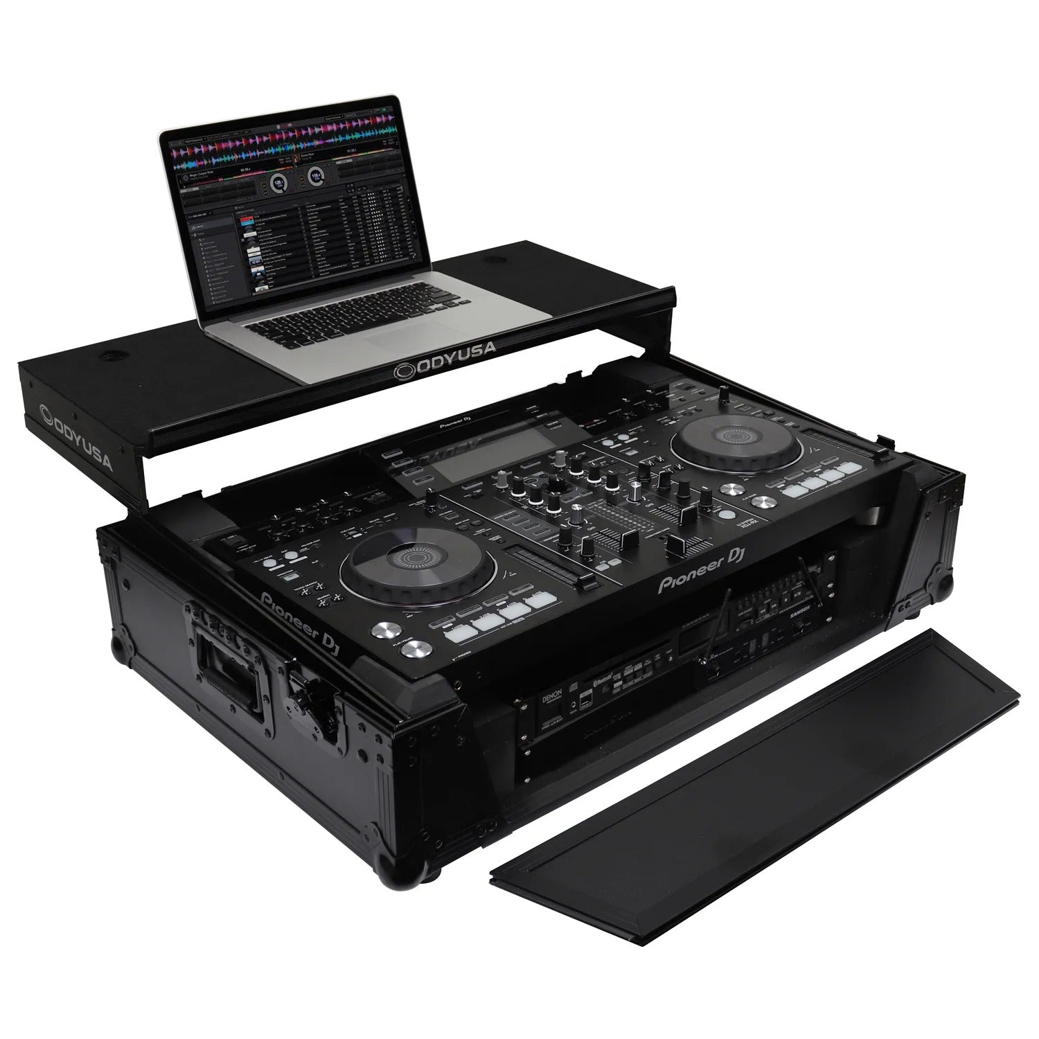 Odyssey FZGSXDJRX2W2BL DJ Flight Case for Black Pioneer XDJ-RX/XDJ-RX2 with 2U Rack Space And Glide Platform - Hollywood DJ