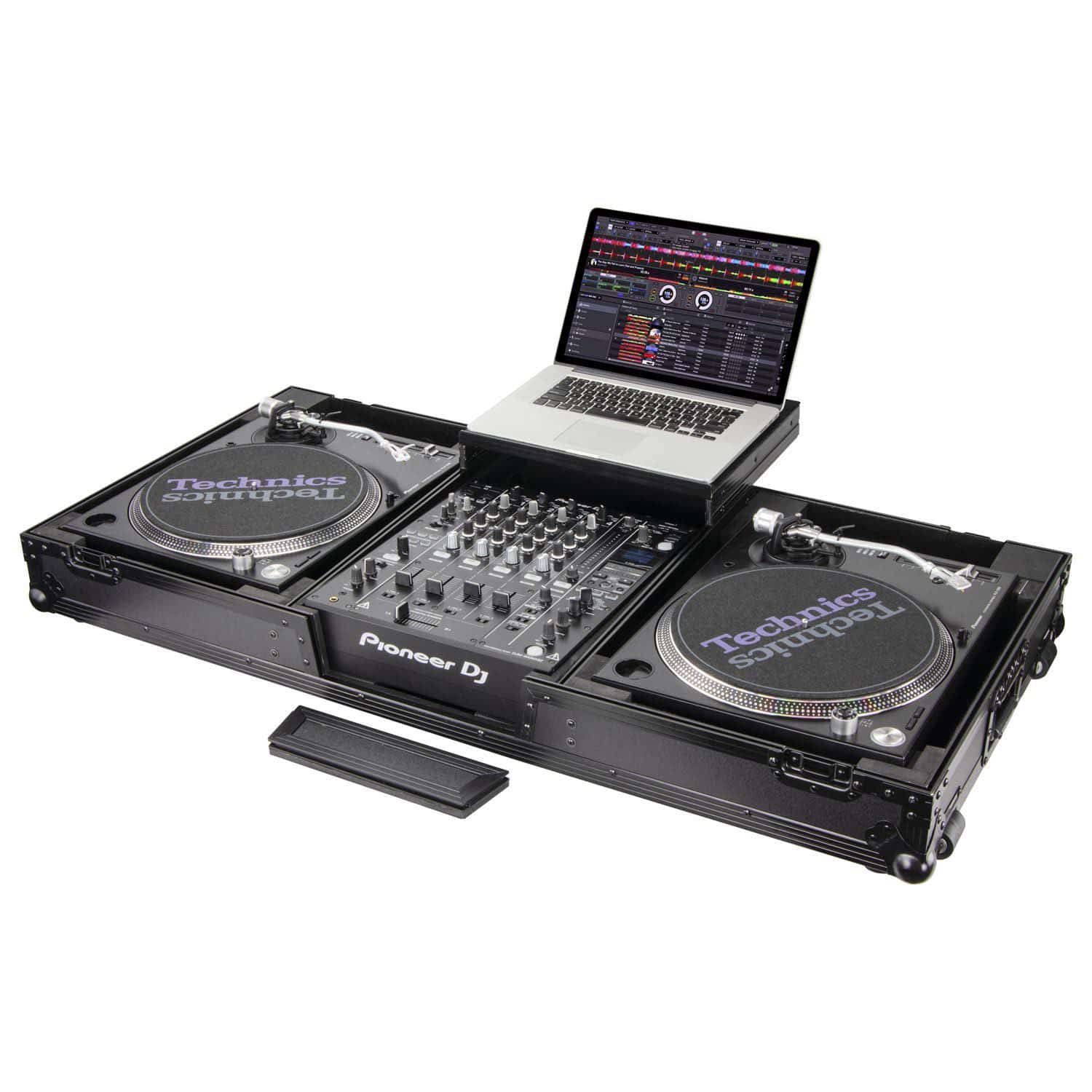 Odyssey FZGSLBM12WRBL Black Low Profile 12″ Format DJ Mixer and Two Battle Position Turntables Flight Coffin Case with Wheels and Glide Platform - Hollywood DJ