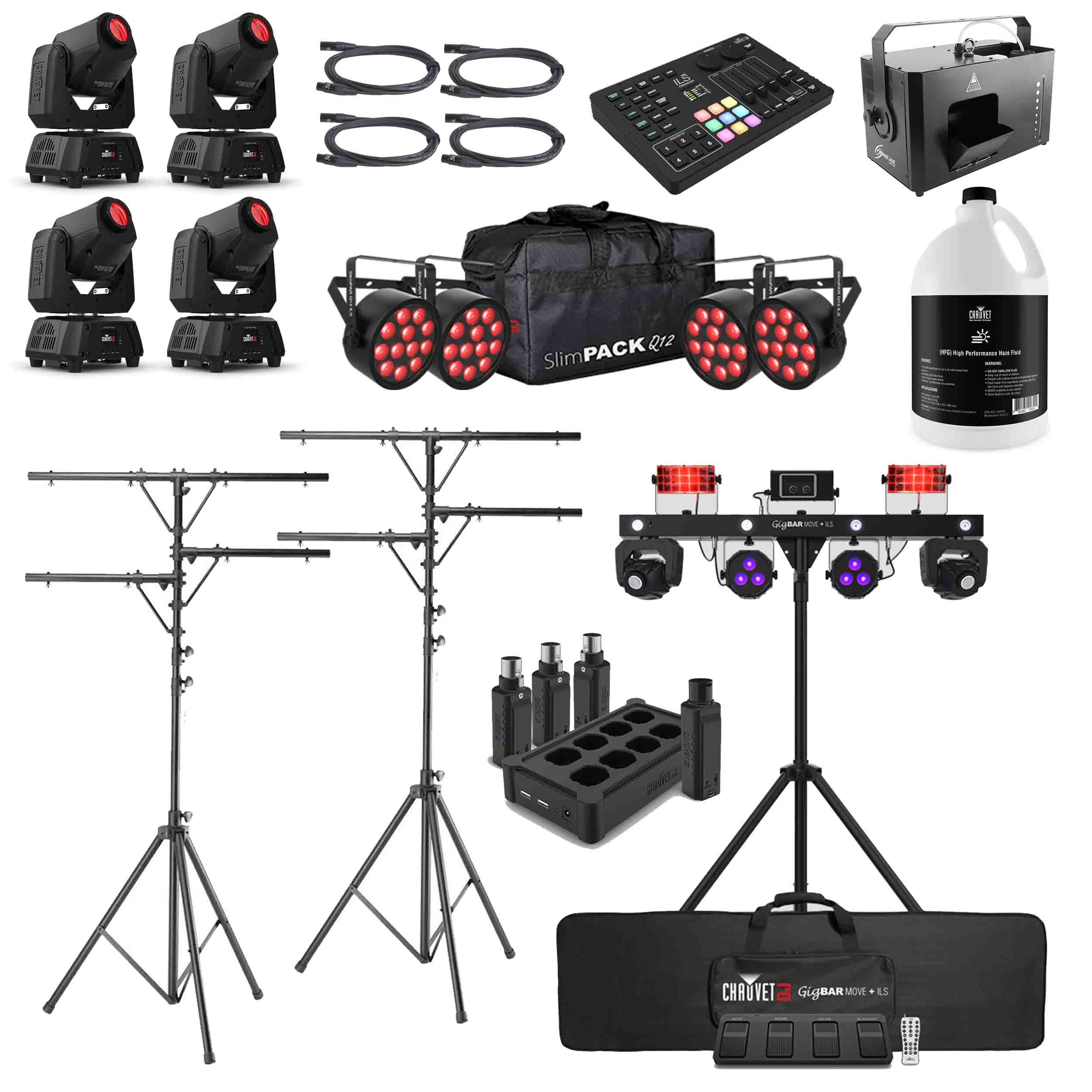 Chauvet ILS Effect Package Deal with DJ Lighting System, Tripod Stand, Fluid, DMX Cable, Haze Machine and ILS Command Lighting Controller - Hollywood DJ
