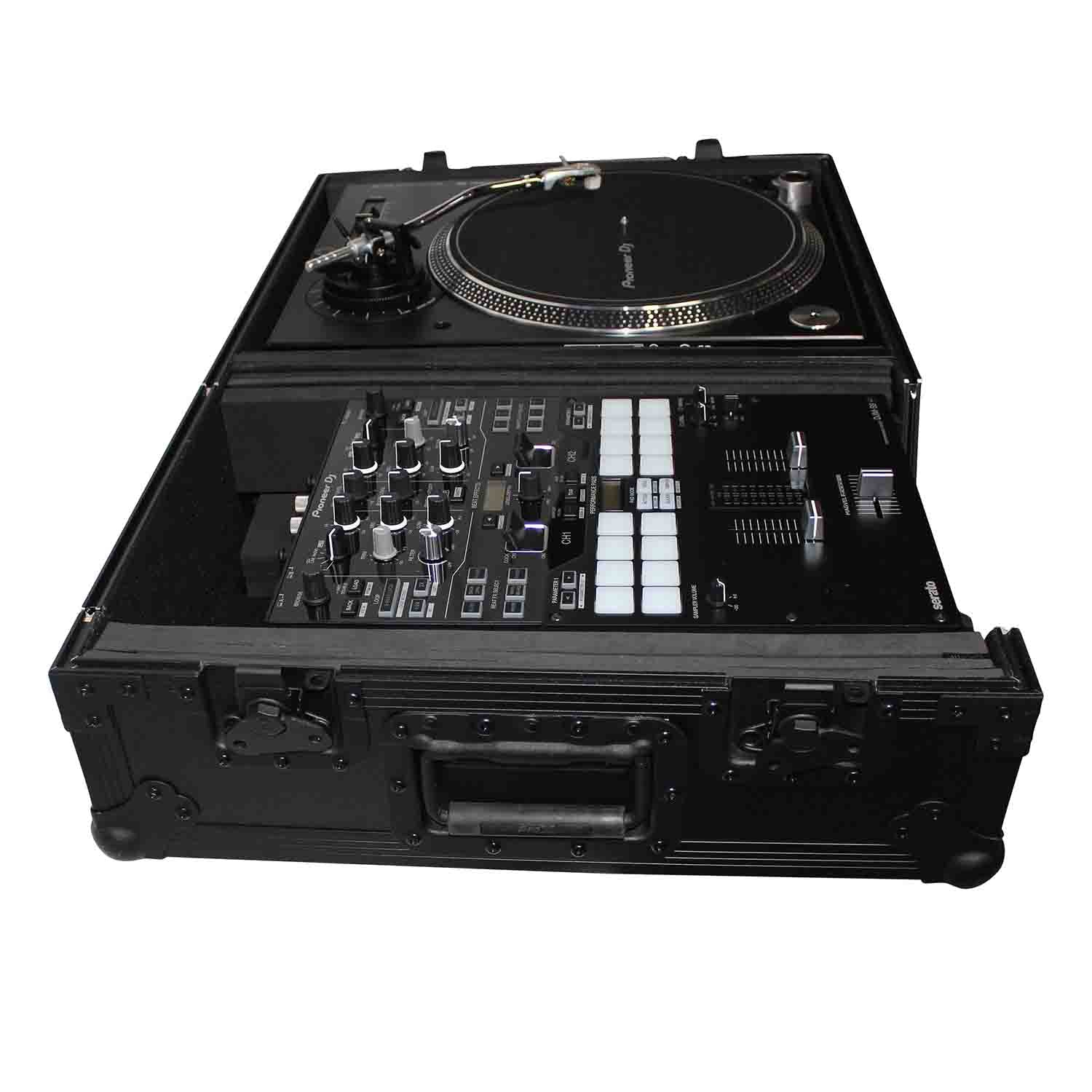 ProX XS-TMC1012WBL DJ Flight Case For Single Turntable In Battle Mode and 10 Inch or 12 Inch Mixer - Black on Black ProX Cases