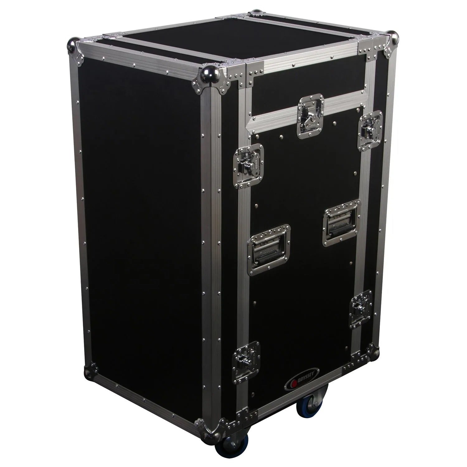 Odyssey FZSRP1116W, 11U Top Slanted 16U Bottom Vertical Space Saver Combo Rack With Wheels - Hollywood DJ