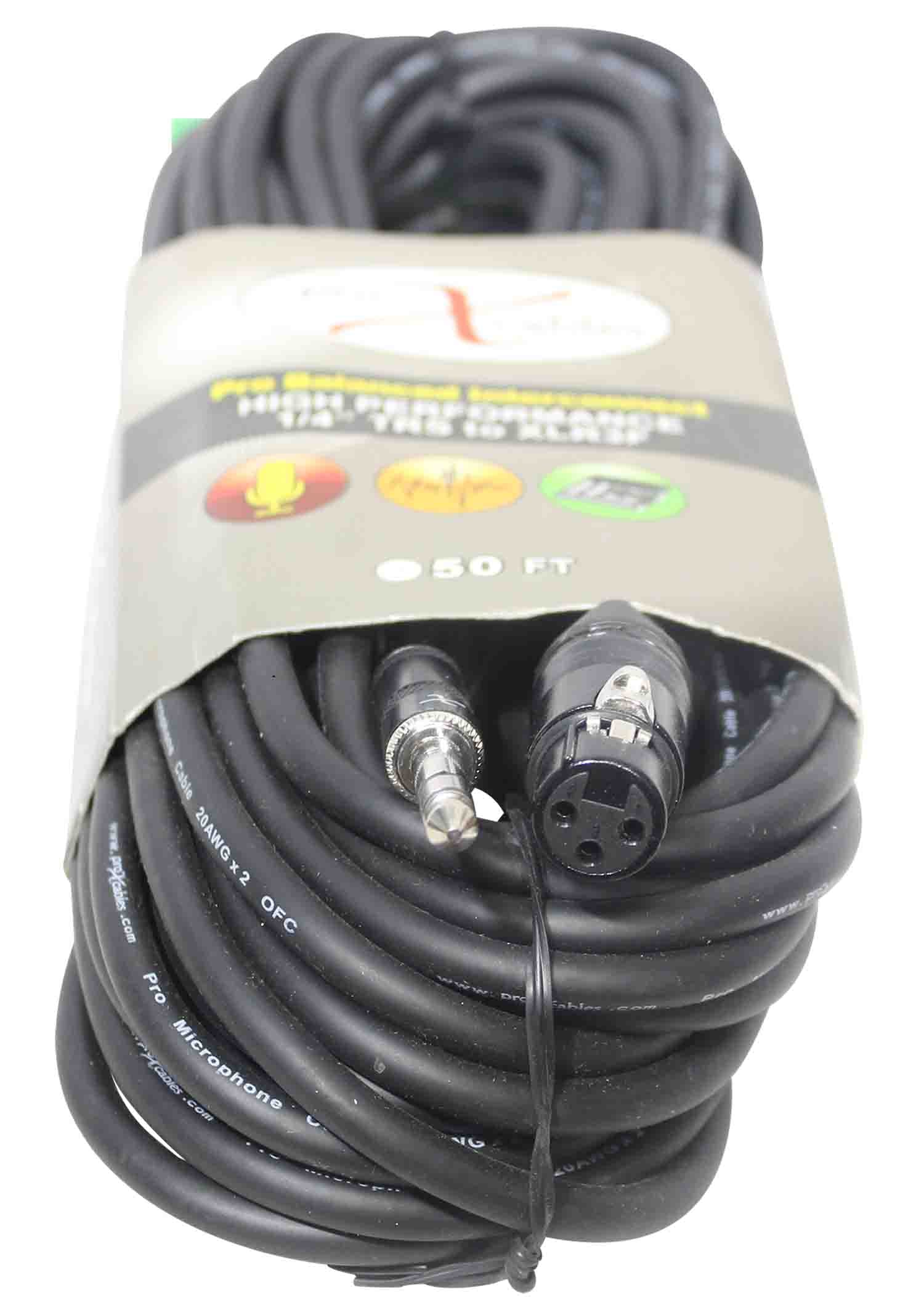 Prox XC-SXF50 Balanced 1/4" TRS-M to XLR-F High Performance Audio Cable - 50 Feet - Hollywood DJ