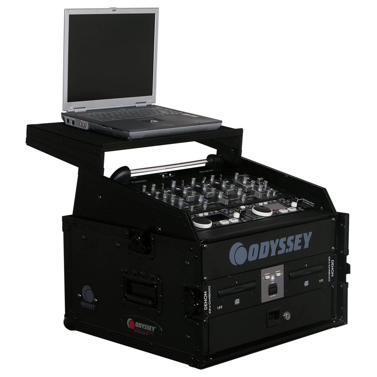 Odyssey FZGS1004BL, 10U Top Slanted 4U Bottom Vertical Pro Combo Rack with Glide Platform - Black - Hollywood DJ