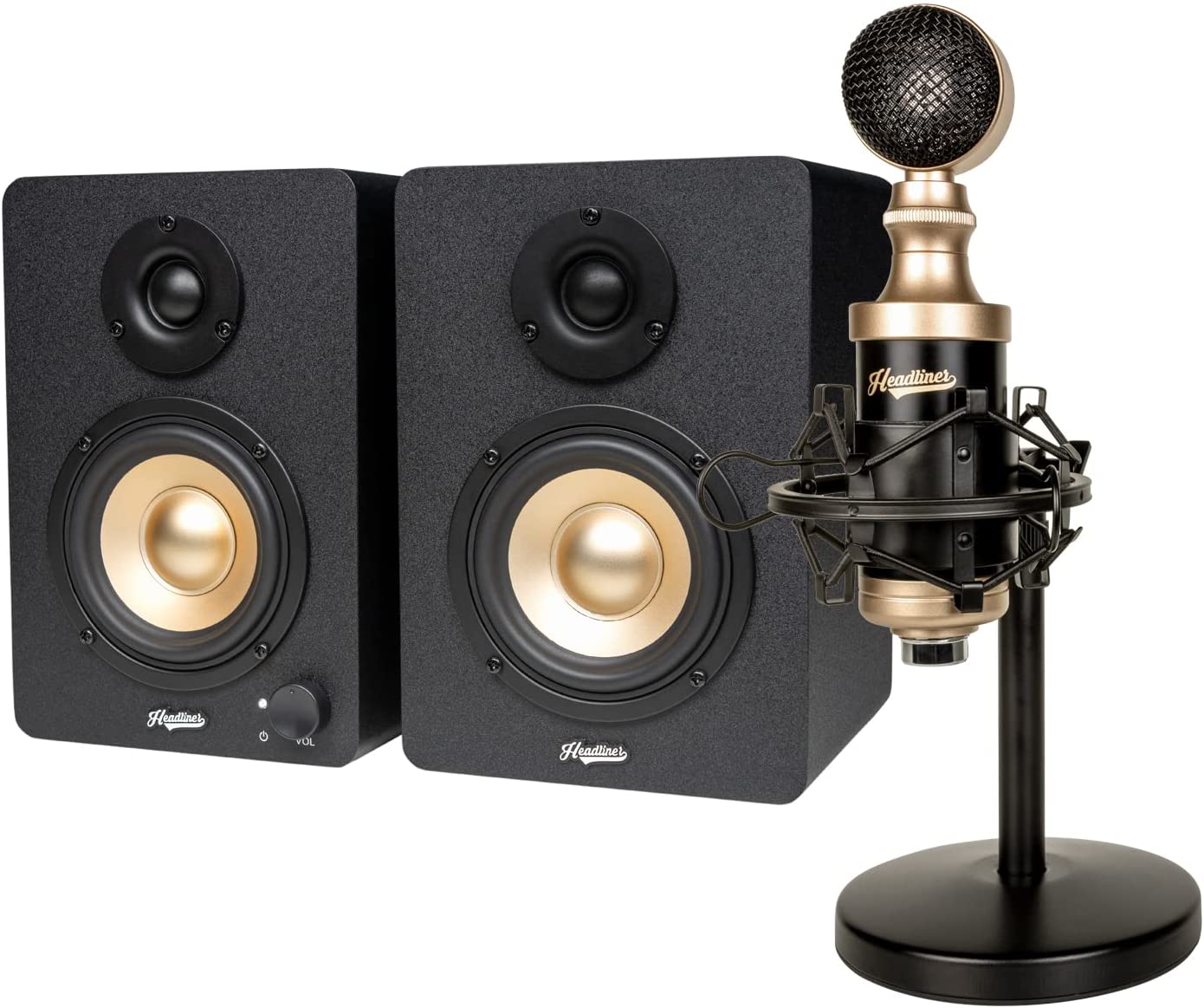 Headliner HL90981 HD3 Monitors and Starlight USB Microphone Bundle for Recording - Hollywood DJ