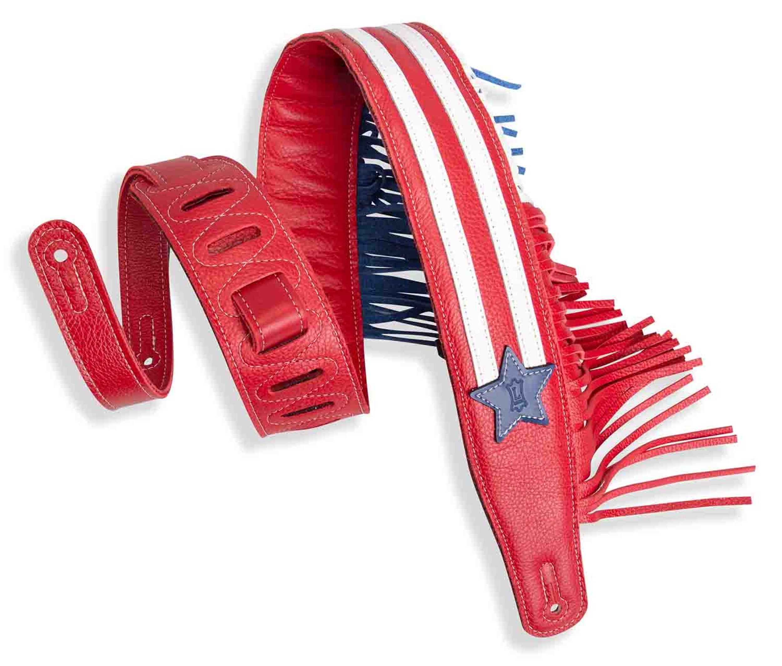 Levy's Leathers MGFUSA-RWB 2″ Americana Fringe Guitar Straps in top Grain Leather - Hollywood DJ