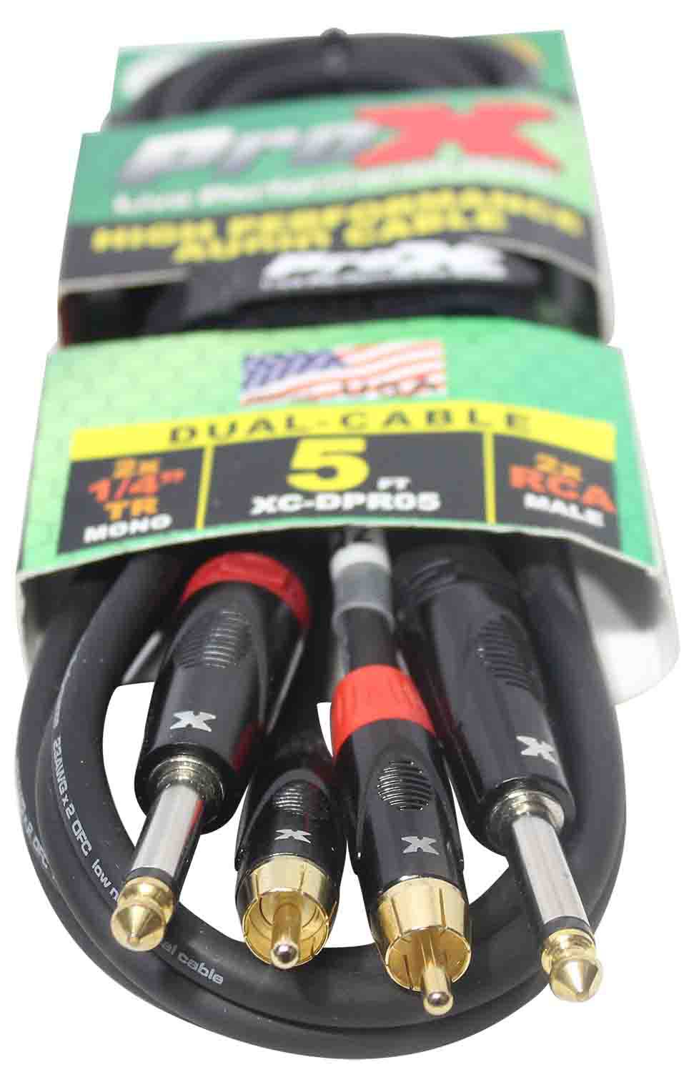 Prox XC-DPR05 Unbalanced Dual 1/4" TS-M to Dual RCA-M High Performance Audio Cable - 5 Feet - Hollywood DJ