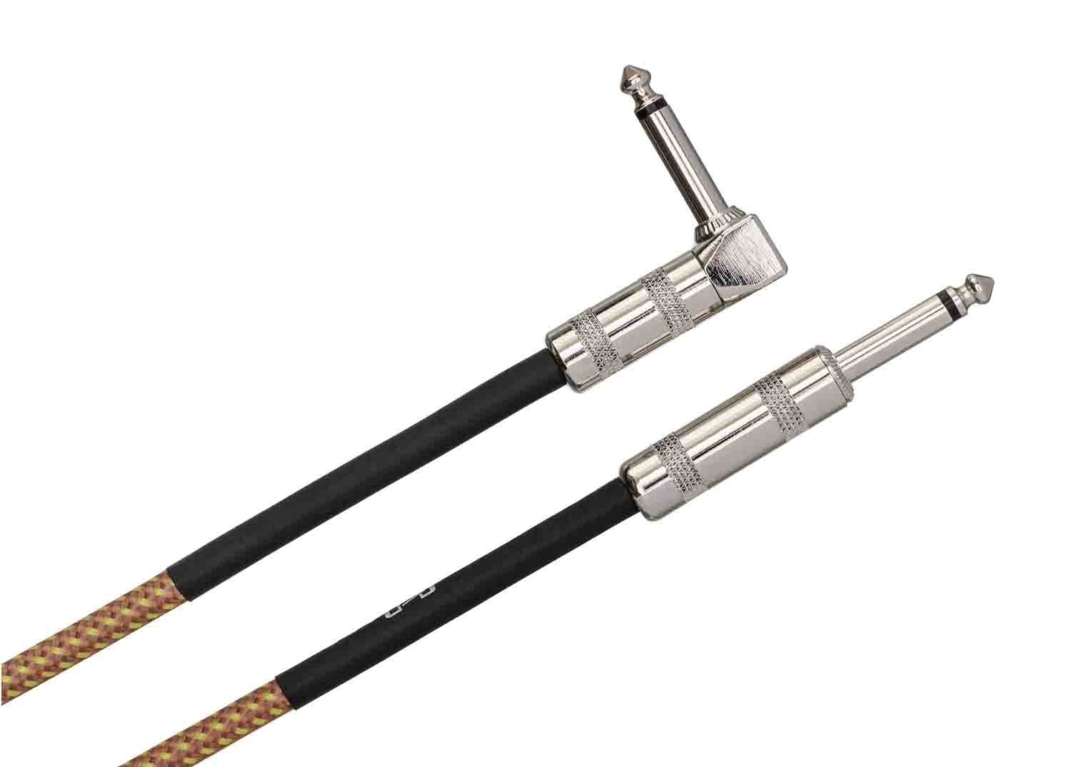 Hosa GTR-518R, Straight to Right Angle Tweed Guitar Cable - 18 Feet - Hollywood DJ