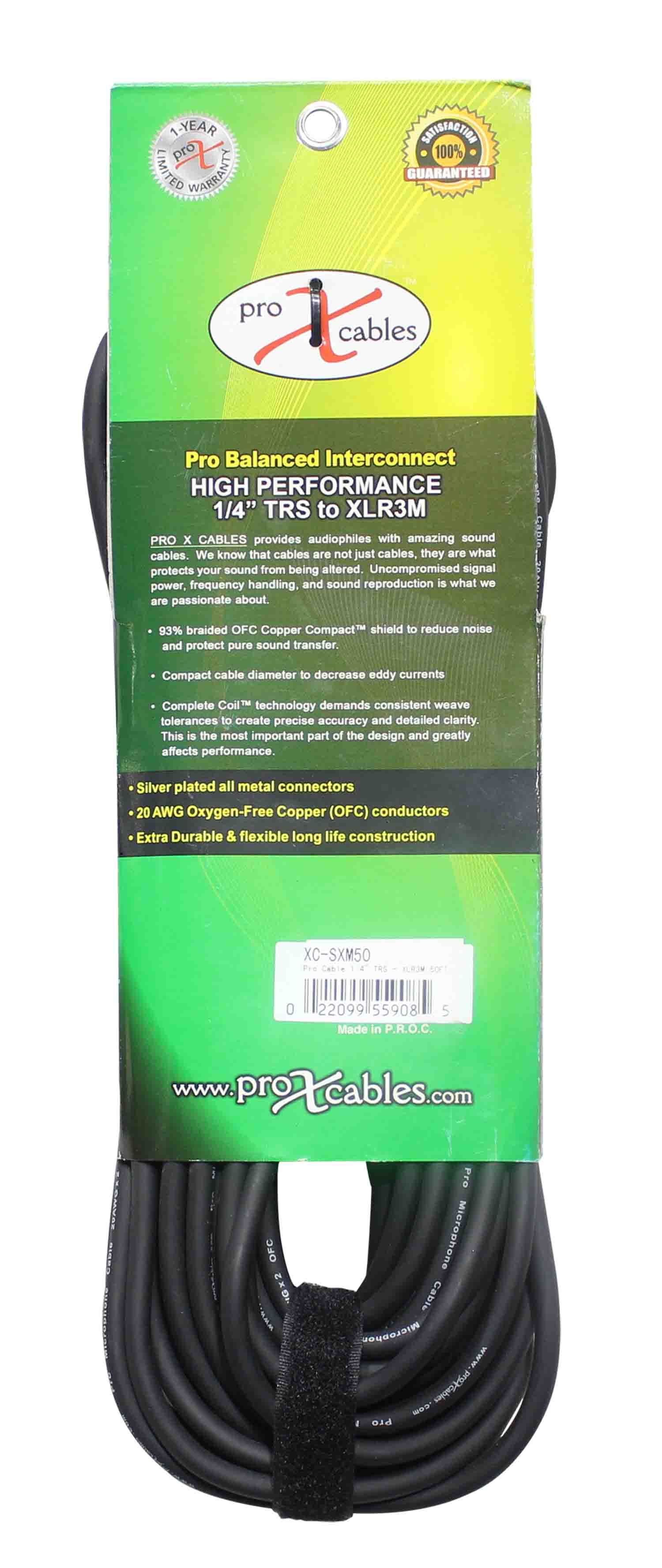 Prox XC-SXM50 Balanced 1/4" TRS to XLR-M High Performance Audio Cable - 50 Feet - Hollywood DJ