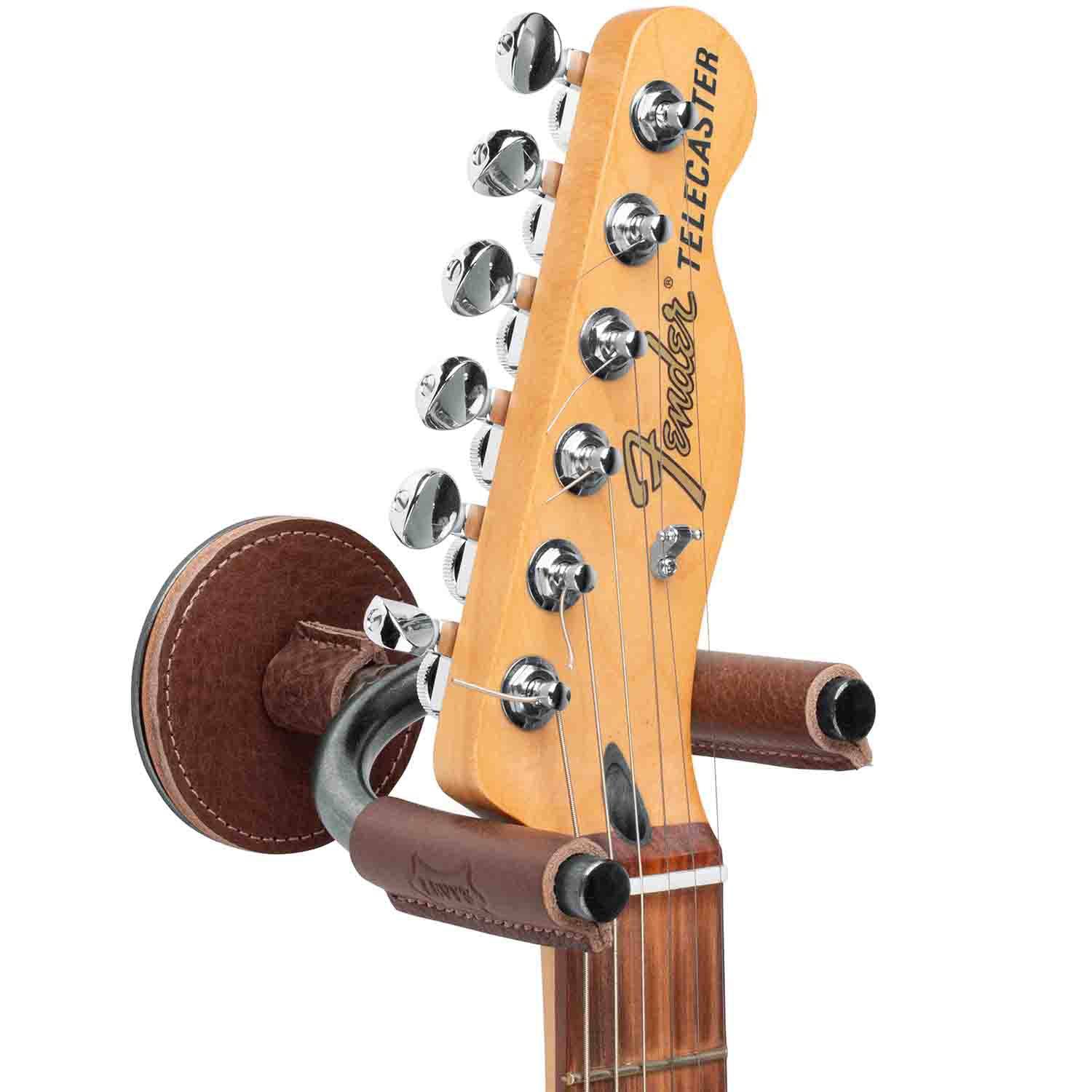Levy's Leathers LVY-FGHNGR-SMBN Smoke Forged Guitar Hanger with Brown Leather - Hollywood DJ