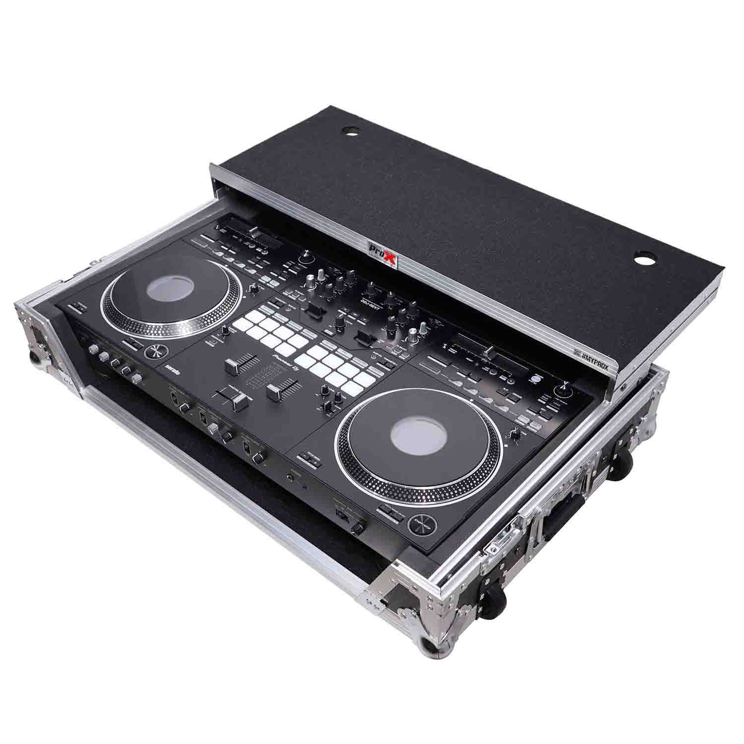 ProX XS-DDJREV7WLT DJ Flight Case for Pioneer DDJ-REV7 DJ Controller with Sliding Laptop Shelf and Wheels - Hollywood DJ