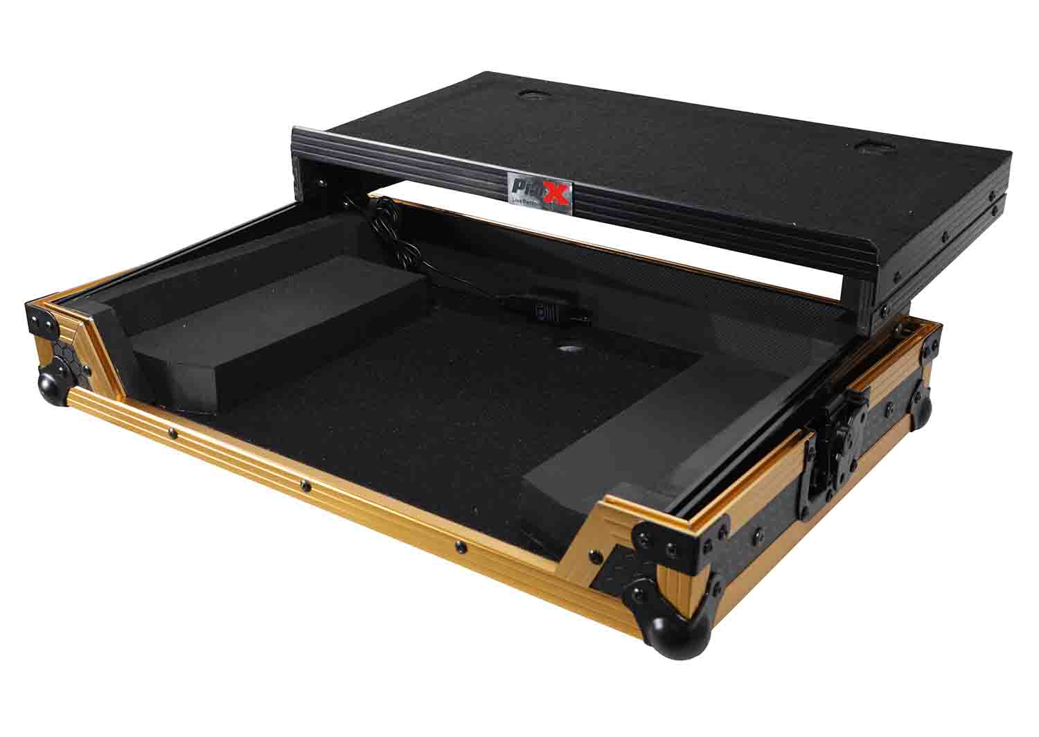 B-Stock: ProX X-DDJSB3 LT GLD LED, ATA Flight Case for Pioneer DDJ-FLX4, DDJ-SB3 and DDJ-400 Digital Controller with Sliding Laptop Shelf - Gold Black Finish - Hollywood DJ