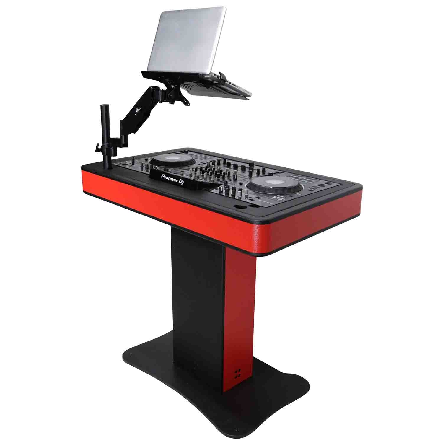 ProX XZF-DJCTRBCASE Control Tower DJ Booth with Laptop Arm and Road Cases for Pioneer XDJ-XZ, DDJ-1000 SRT, RANE ONE, and SX3 - Red Black Finish - Hollywood DJ