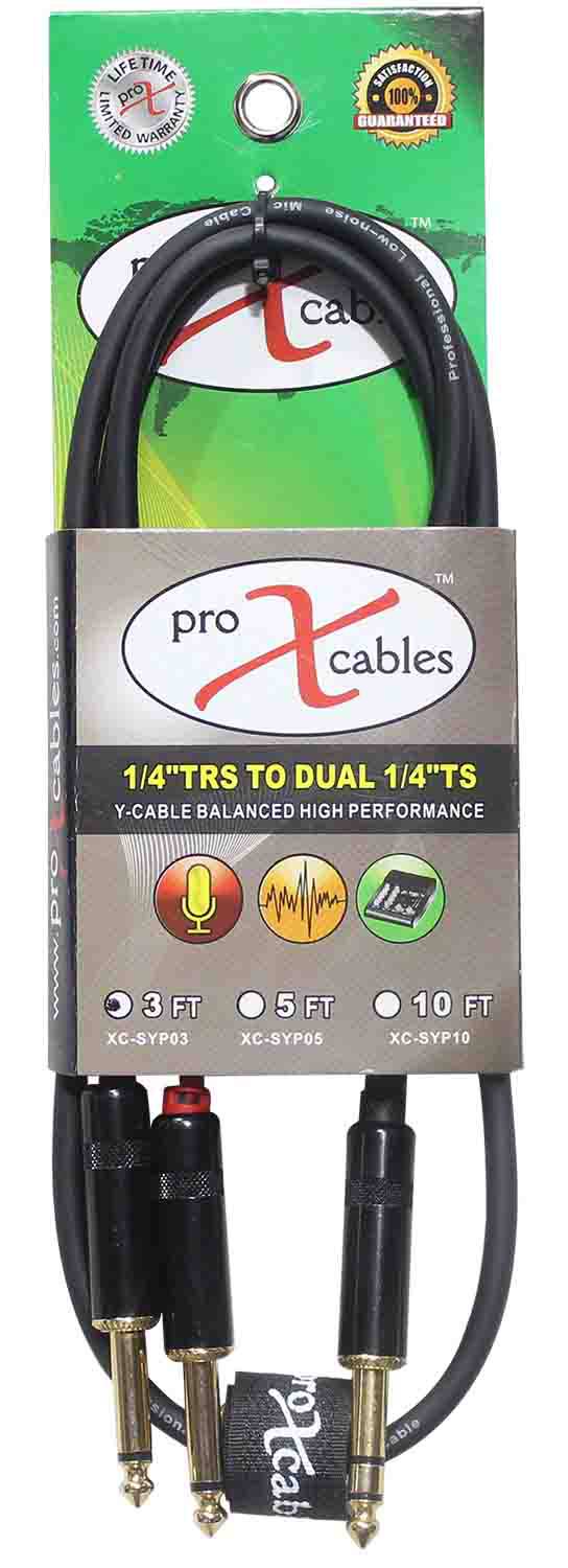 Prox XC-SYP03 Unbalanced TRS-M Stereo to Dual TS-M High Performance Audio Y Cable - 3 Feet - Hollywood DJ