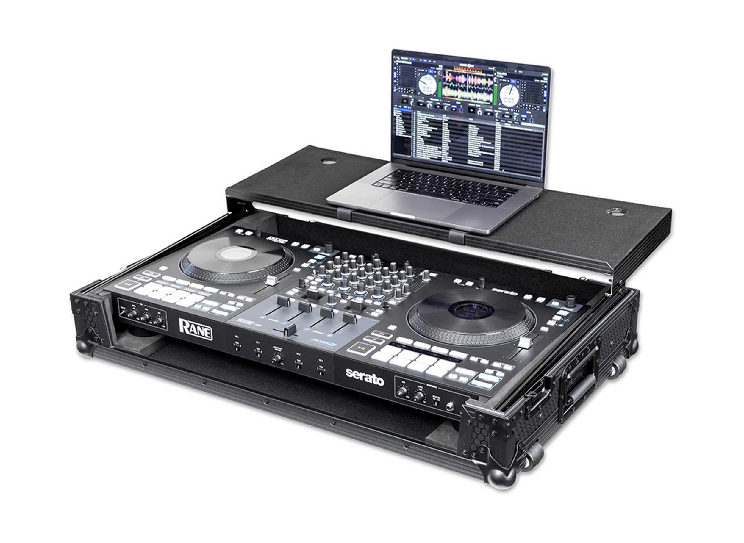 Headliner HL10016 Pitch Black Flight Case for Rane Four with Laptop Platform and Wheels - Hollywood DJ