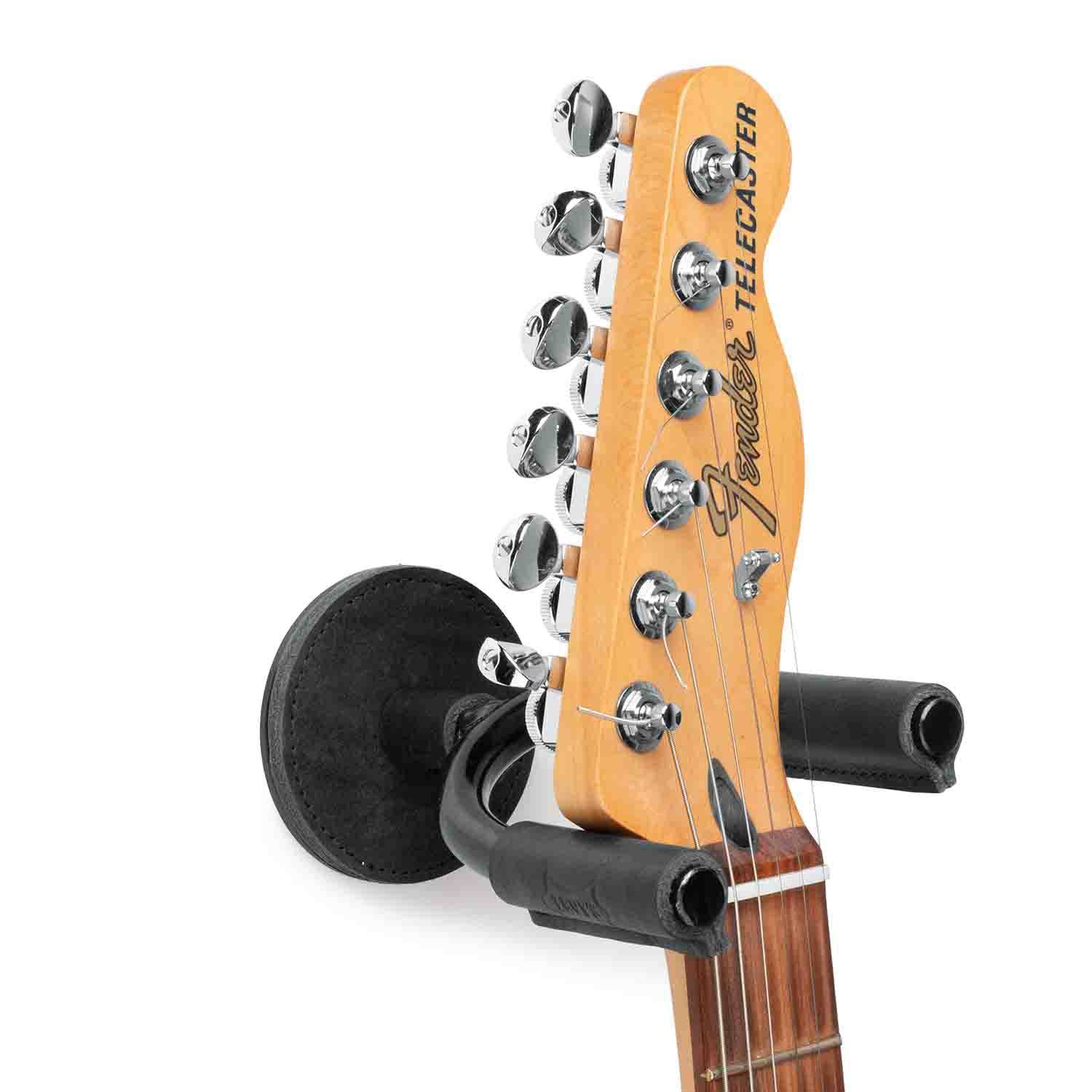 Levy's Leathers LVY-FGHNGR-BKBK Black Forged Guitar Hanger with Black Leather - Hollywood DJ