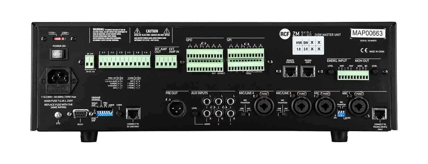 RCF ZM2124, 240-Watt 6 Zones Powered Master Unit - Hollywood DJ