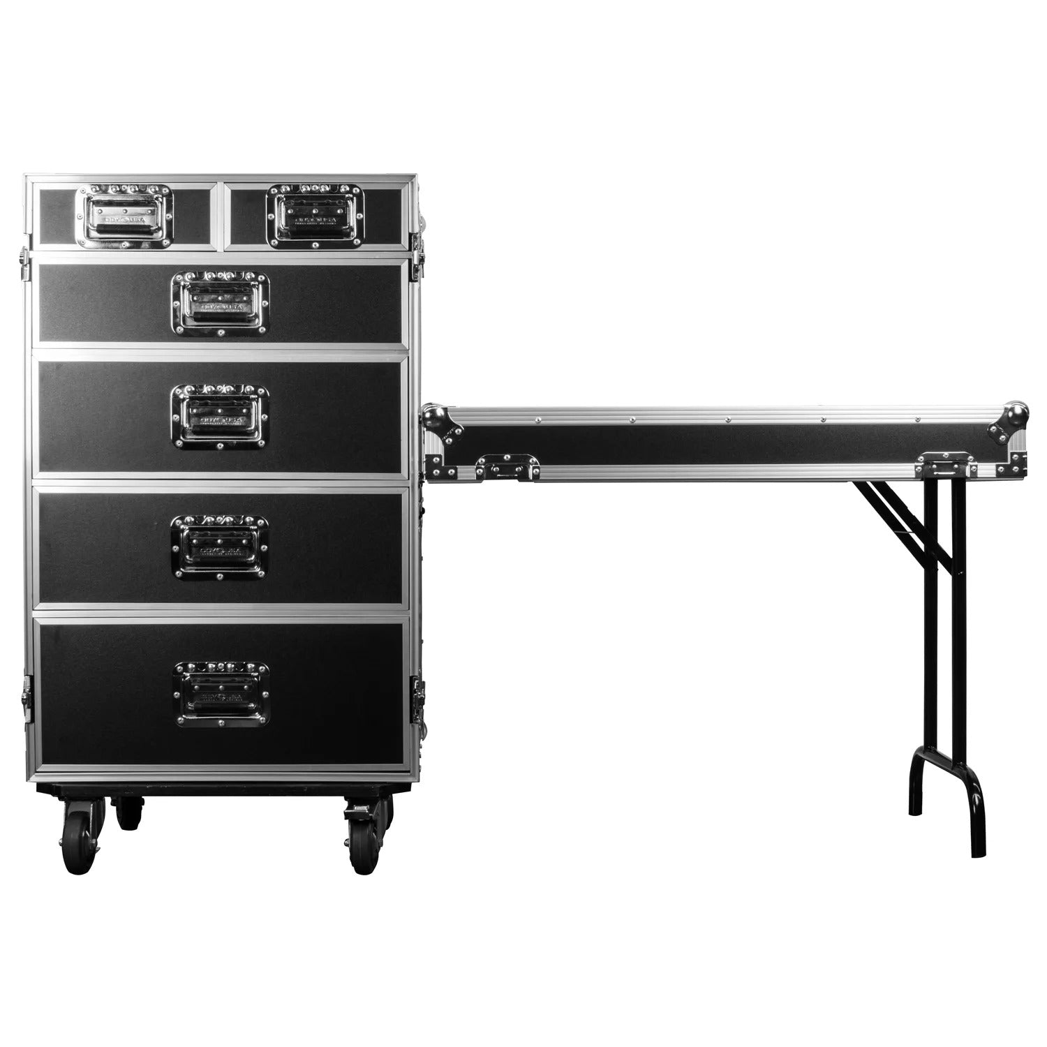 Odyssey FZWB6WDLX DJ Flight Case for Deluxe Six Drawer Workbox Tour with Casters and Side Table Odyssey