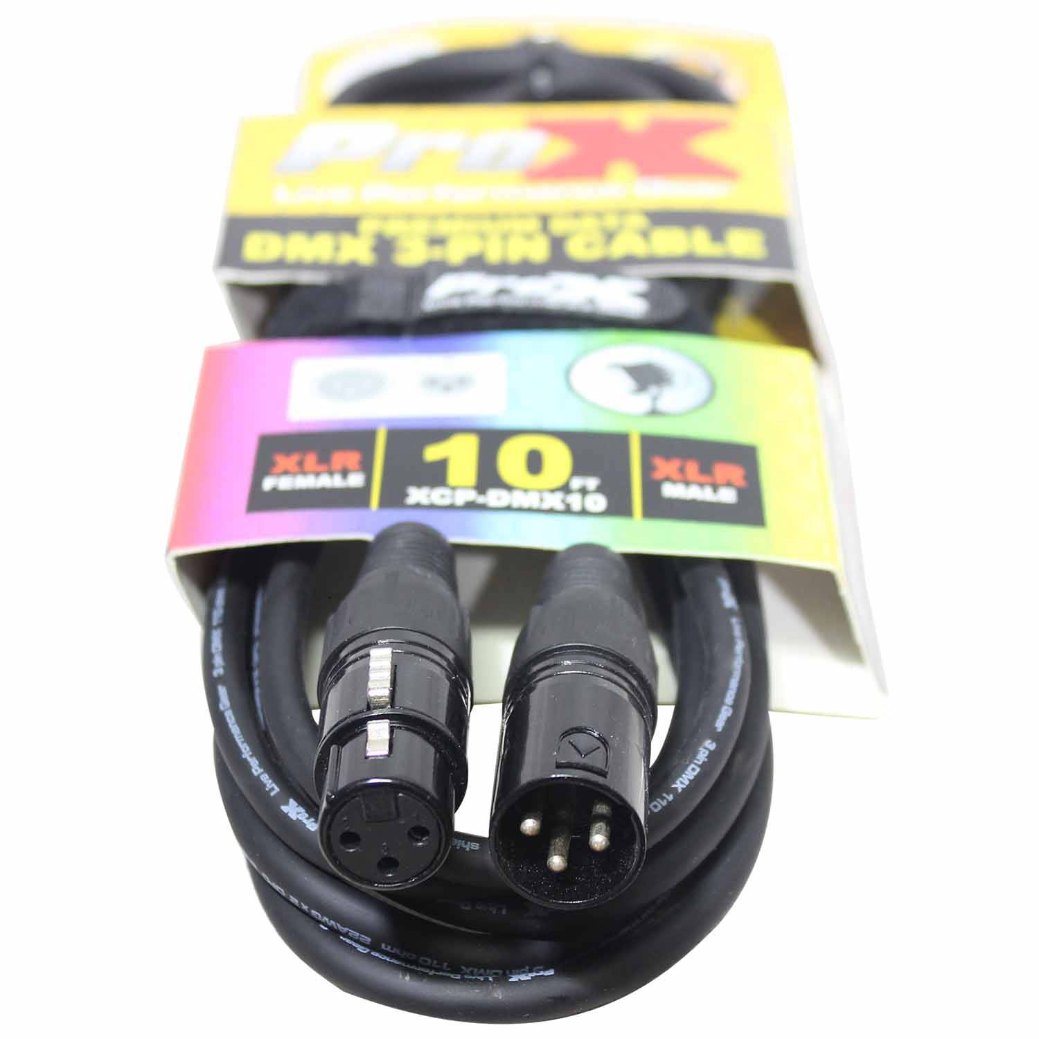ProX XCP-DMX10, DMX XLR3-M to XLR3-F Premium Cable - 10 Feet - Hollywood DJ