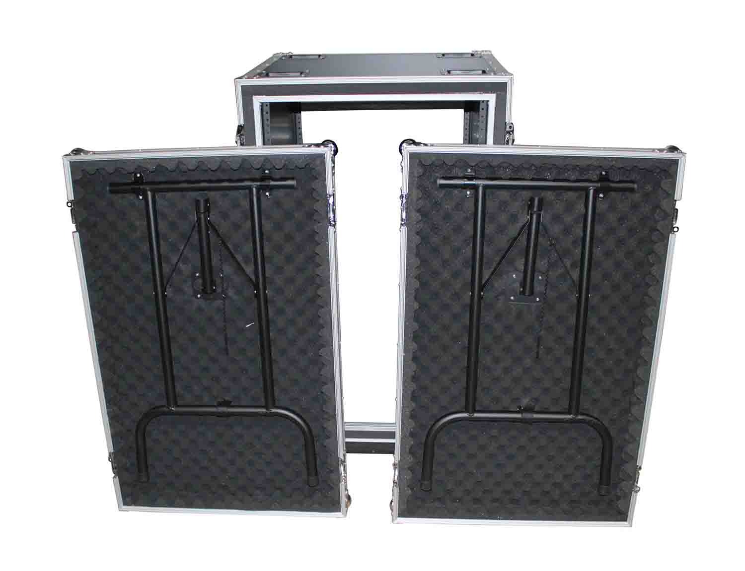 Prox T-16RSP24DST 16U Vertical Shockproof Amp/Rack Case with Dual Side Tables and 4 Casters - 24" Rail to Rail - Hollywood DJ