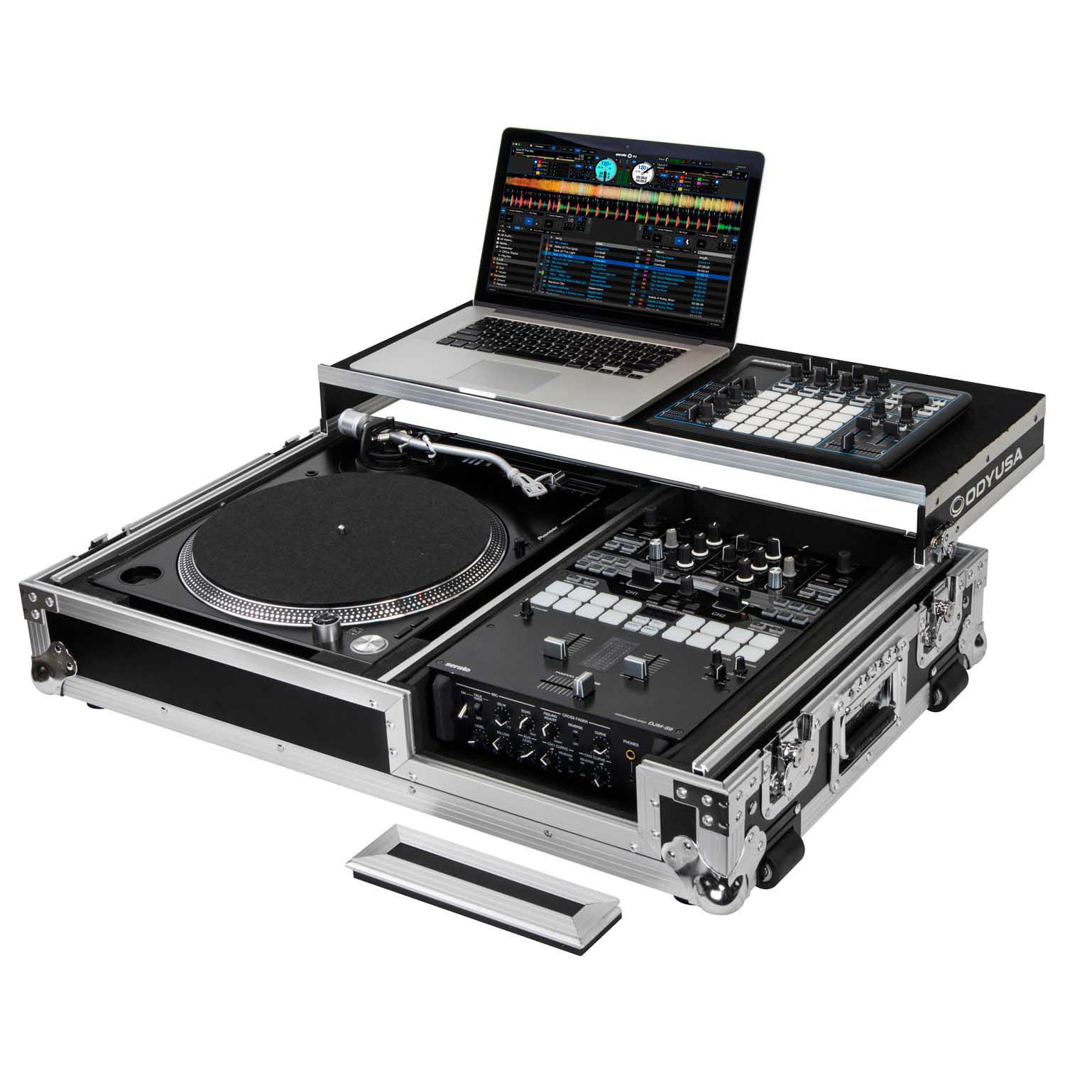 Odyssey FZGS1BM10W Reversible 10″ Format DJ Mixer and One Battle Position Turntable Coffin Flight Case with Glide Platform - Hollywood DJ