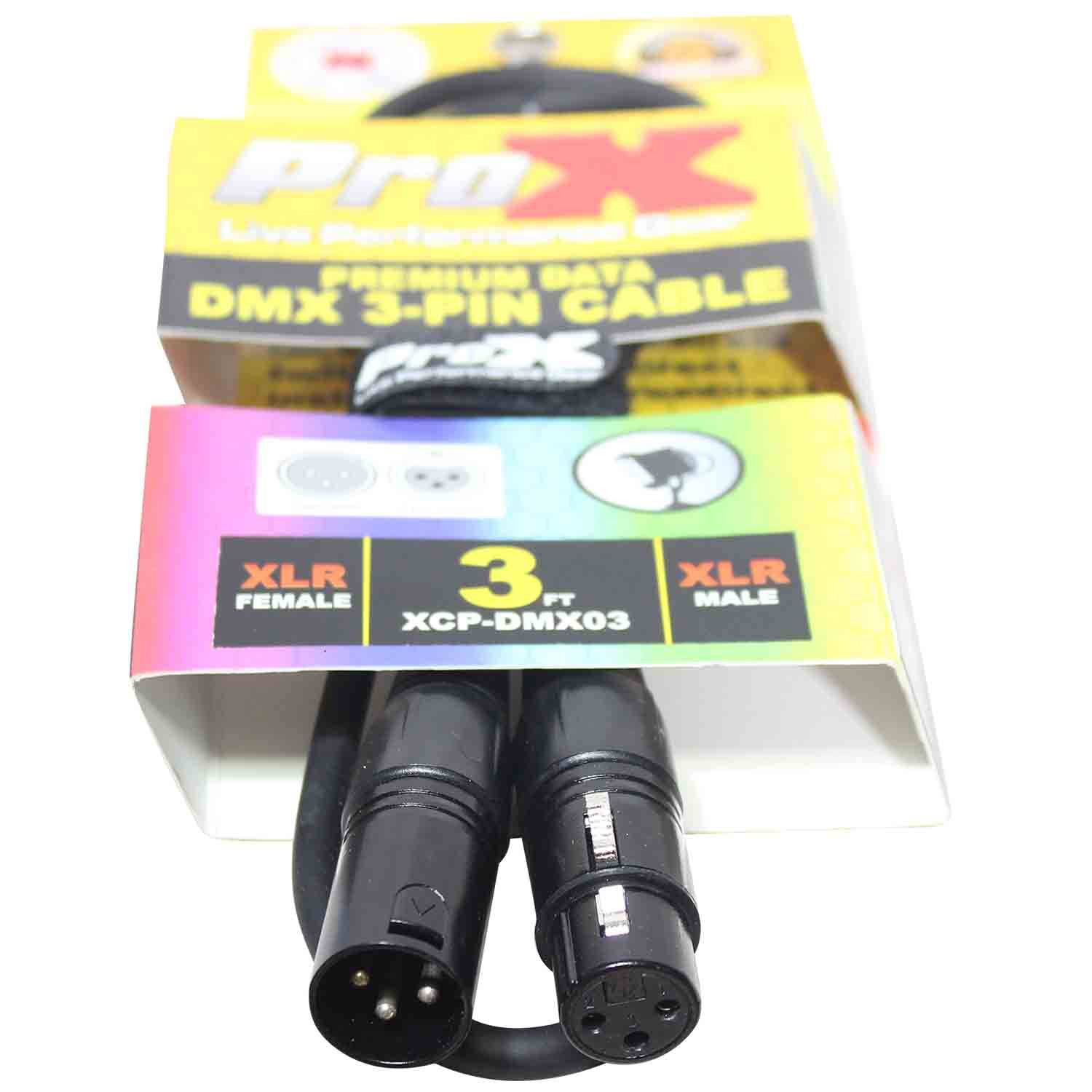 ProX XCP-DMX03, DMX XLR3-M to XLR3-F Premium Cable - 3 Feet - Hollywood DJ