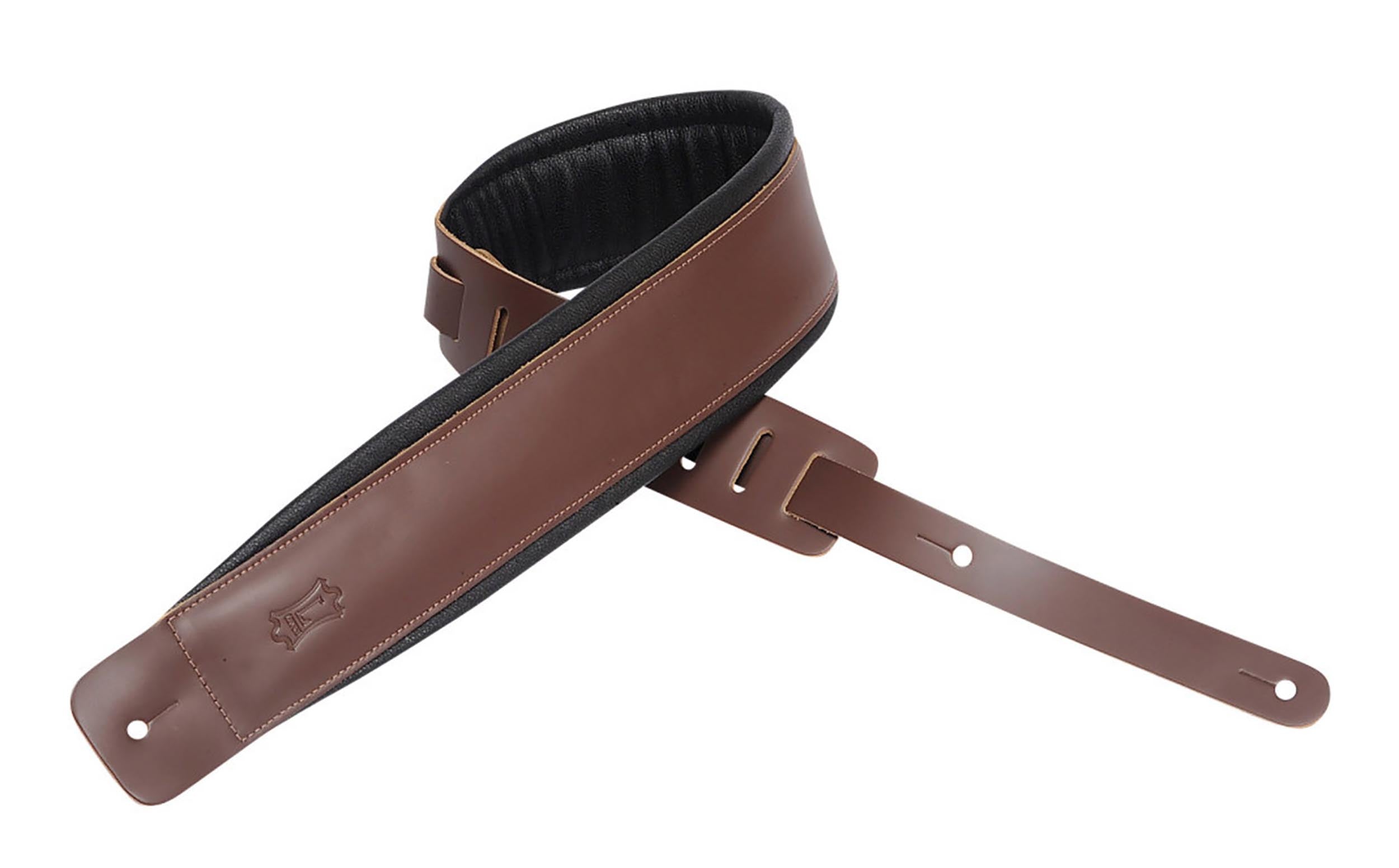 Levy's Leathers DM1PD-BRN 3″ Leather Guitar Strap - Brown - Hollywood DJ