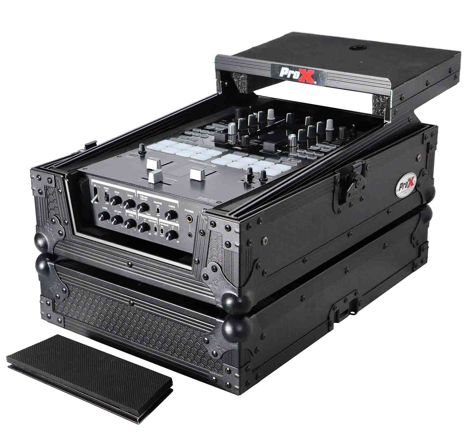 ProX XS-DJMS11LTBL, Flight Case for Pioneer DJM-S11 Mixer with Sliding Laptop Shelf - Black on Black - Hollywood DJ