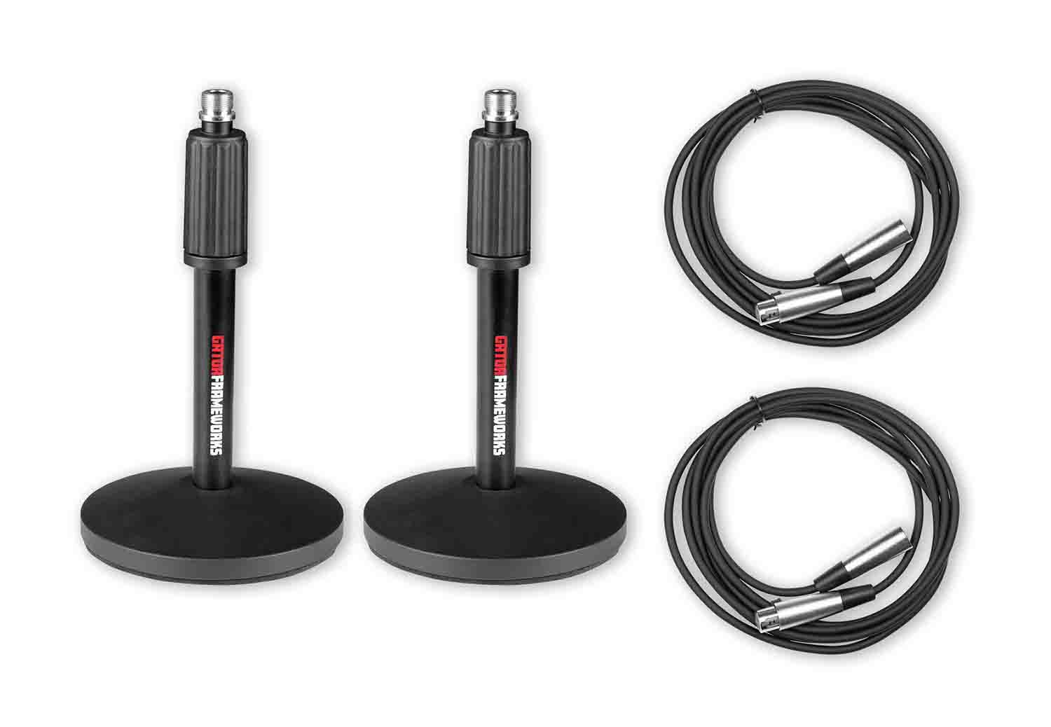 Gator GFW-MIC-DESKTOP-2PK Desktop Microphone Stand with XLR Cable (2-Pack) - Hollywood DJ