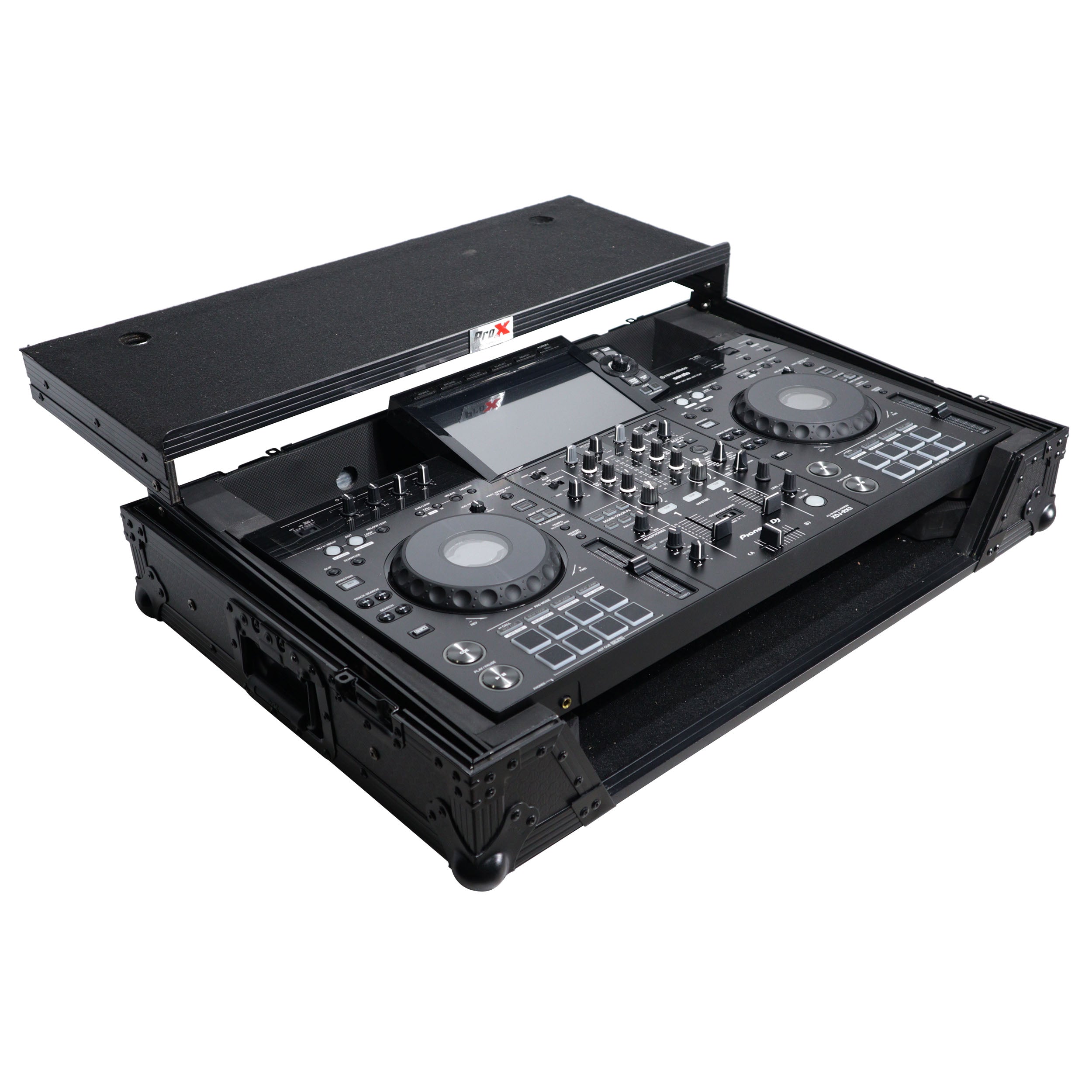 ProX XS-XDJRX3WLTBL Flight Case for Pioneer XDJ-RX3, DDJ-REV5 DJ Controller with Laptop Shelf 1U Rack Space and Wheels Black Finish - Hollywood DJ