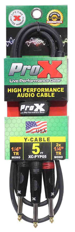 Prox XC-PYP05 1/4" TS-M to Dual 1/4" TS-M High Performance Audio Cable - 5 Feet - Hollywood DJ