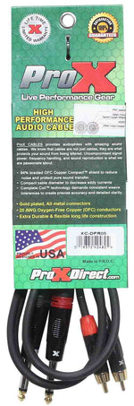 Prox XC-DPR05 Unbalanced Dual 1/4" TS-M to Dual RCA-M High Performance Audio Cable - 5 Feet - Hollywood DJ
