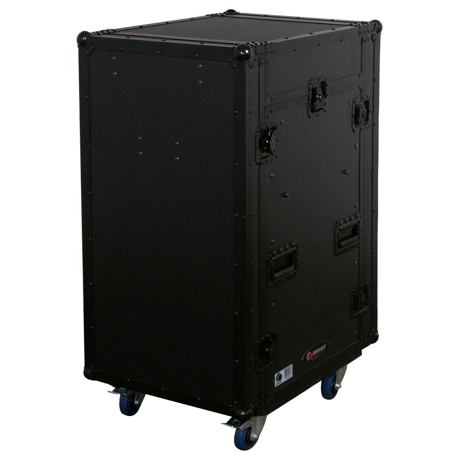 Odyssey FZ1116WDLXBL 11U Top Slanted 16U Vertical Pro Combo Rack with Side Table and Casters - Black - Hollywood DJ