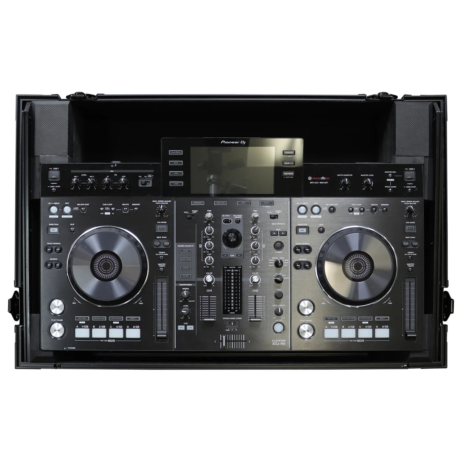 Odyssey FZGSXDJRX2W2BL DJ Flight Case for Black Pioneer XDJ-RX/XDJ-RX2 with 2U Rack Space And Glide Platform - Hollywood DJ