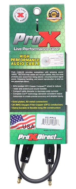 Prox XC-PP03 Unbalanced 1/4" TS-M to 1/4" TS-M High Performance Audio Cable - 3 Feet - Hollywood DJ