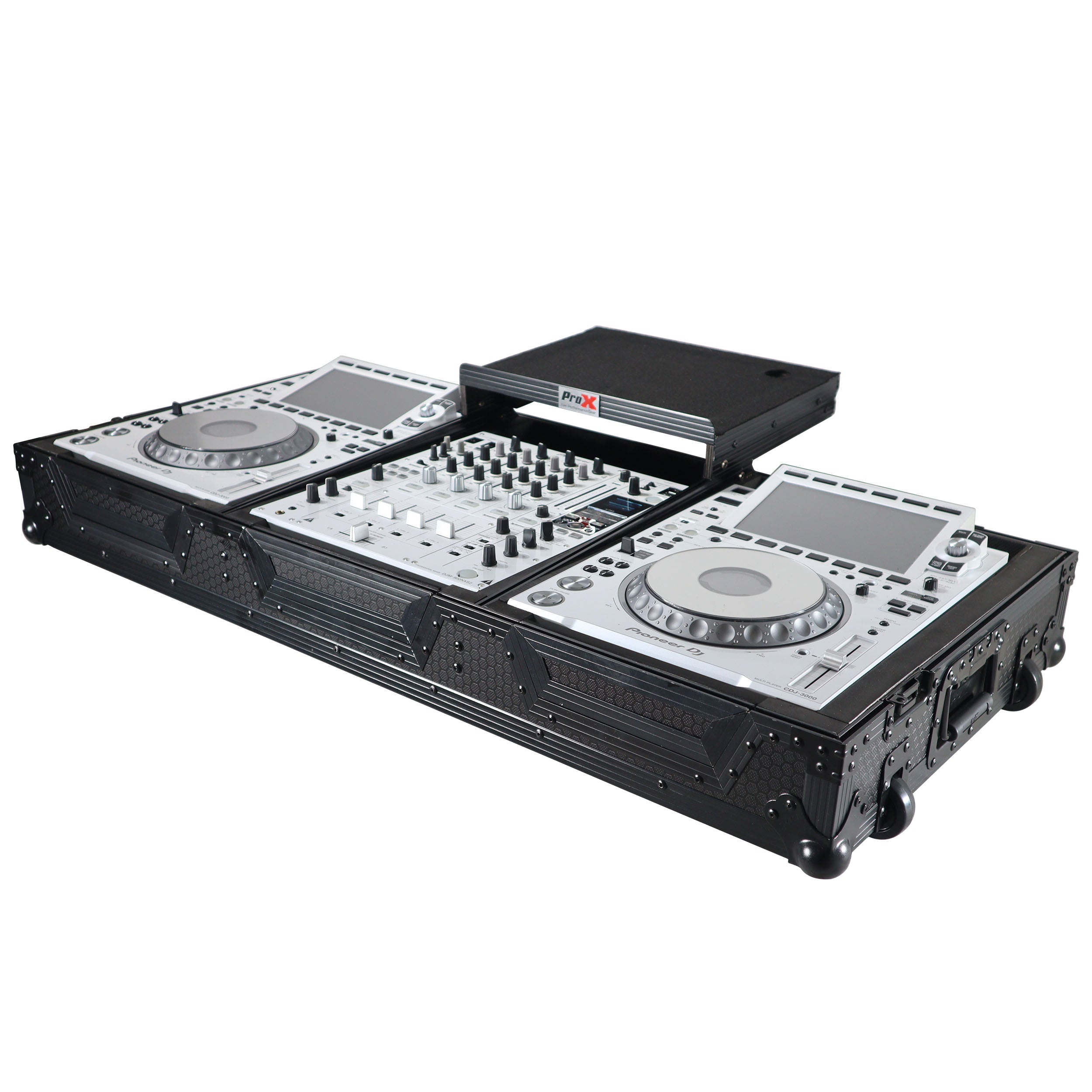 ProX XS-CDM3000WLTBL, DJ Coffin Case for Pioneer 2X CDJ-3000 CD and DJM-900NXS2 Mixer W/Wheels & Laptop Shelf - Black on Black ProX Cases