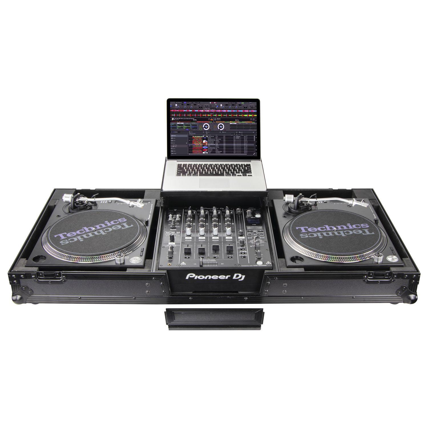 B-Stock: Odyssey FZGSLBM12WRBL Black Low Profile 12″ Format DJ Mixer and Two Battle Position Turntables Flight Coffin Case with Wheels and Glide Platform - Hollywood DJ