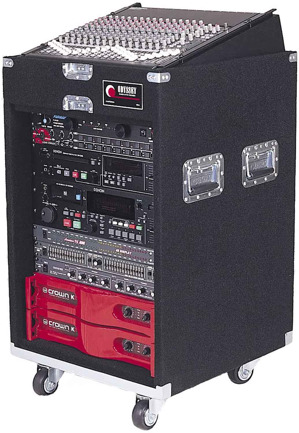 Odyssey CXP1114W, 11U Top 14U Bottom CXP Carpet Combo Rack with Wheels - Hollywood DJ