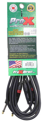 Prox XC-DP10 Unbalanced Dual 1/4" TS-M to Dual 1/4" TS-M High Performance Audio Cable - 10 Feet - Hollywood DJ