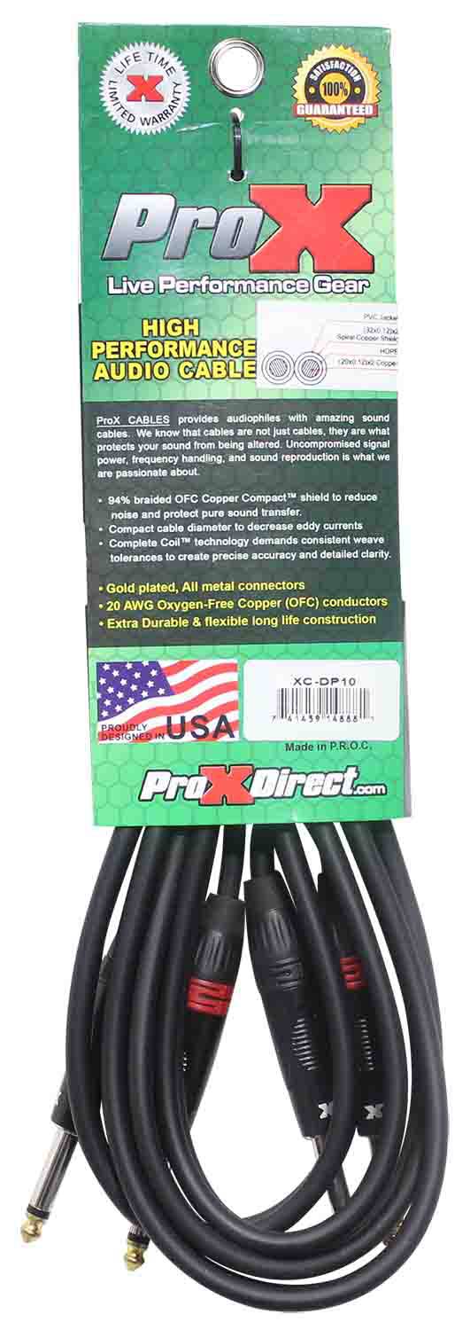 Prox XC-DP10 Unbalanced Dual 1/4" TS-M to Dual 1/4" TS-M High Performance Audio Cable - 10 Feet - Hollywood DJ